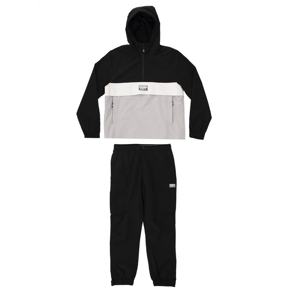 Pro Club Men's Nylon Anorak Pullover Jacket - Black/Gray