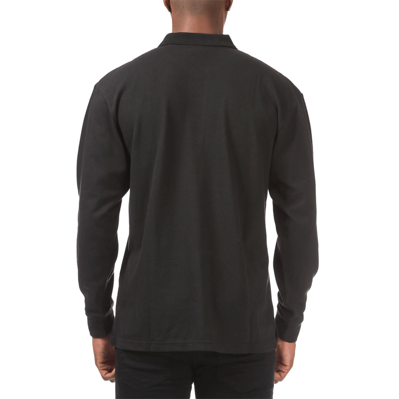 Pro Club Men's Pique Polo Cotton Long Sleeve Shirt - BLACK