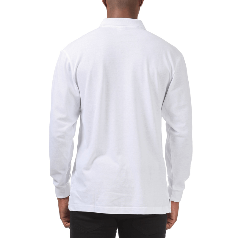 Pro Club Men's Pique Polo Cotton Long Sleeve Shirt - WHITE