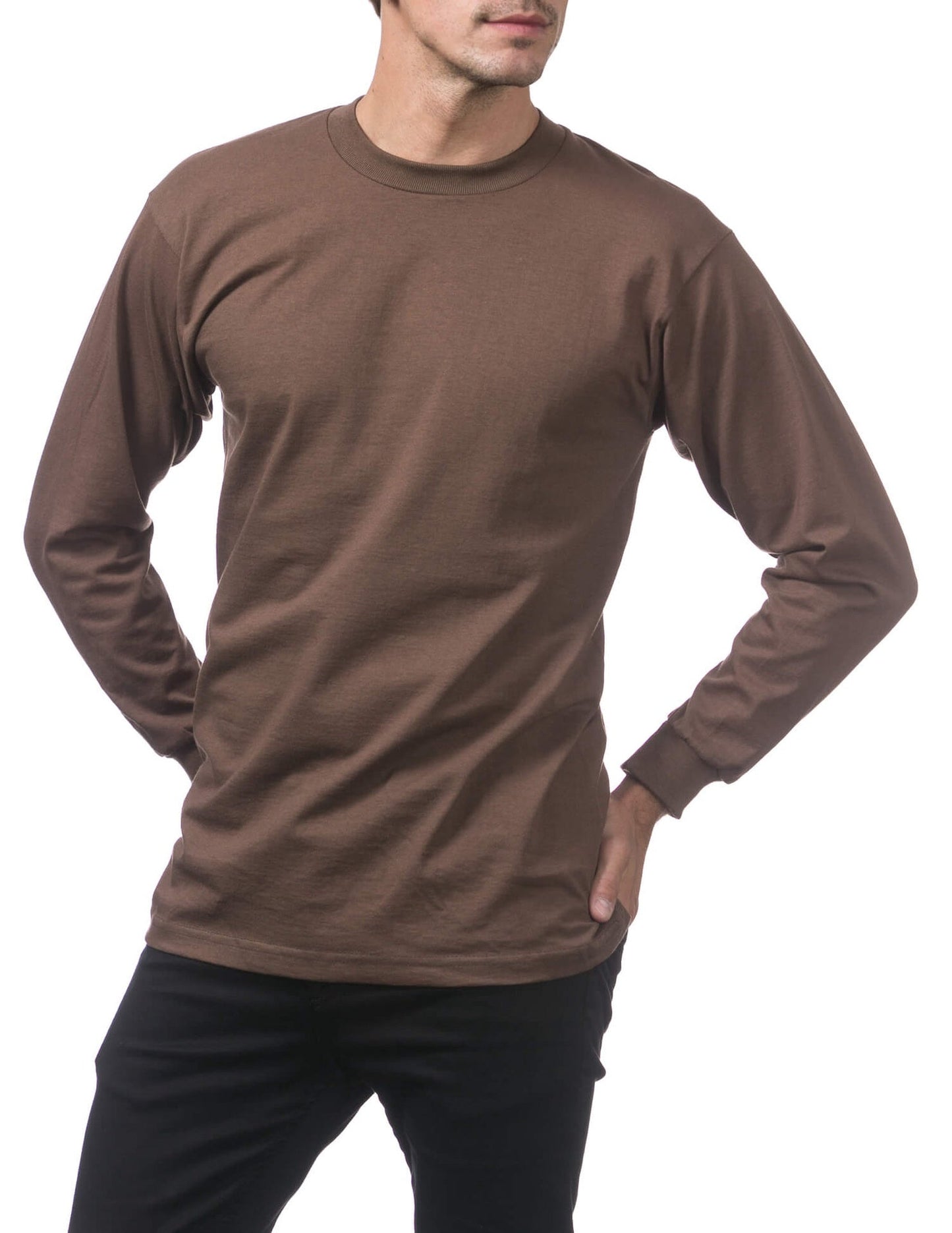 Pro Club Heavyweight Cotton Long Sleeve Crew Neck - BROWN