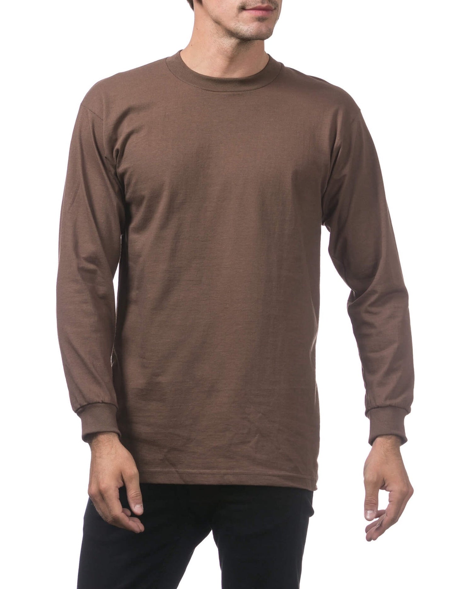 Pro Club Heavyweight Cotton Long Sleeve Crew Neck - BROWN
