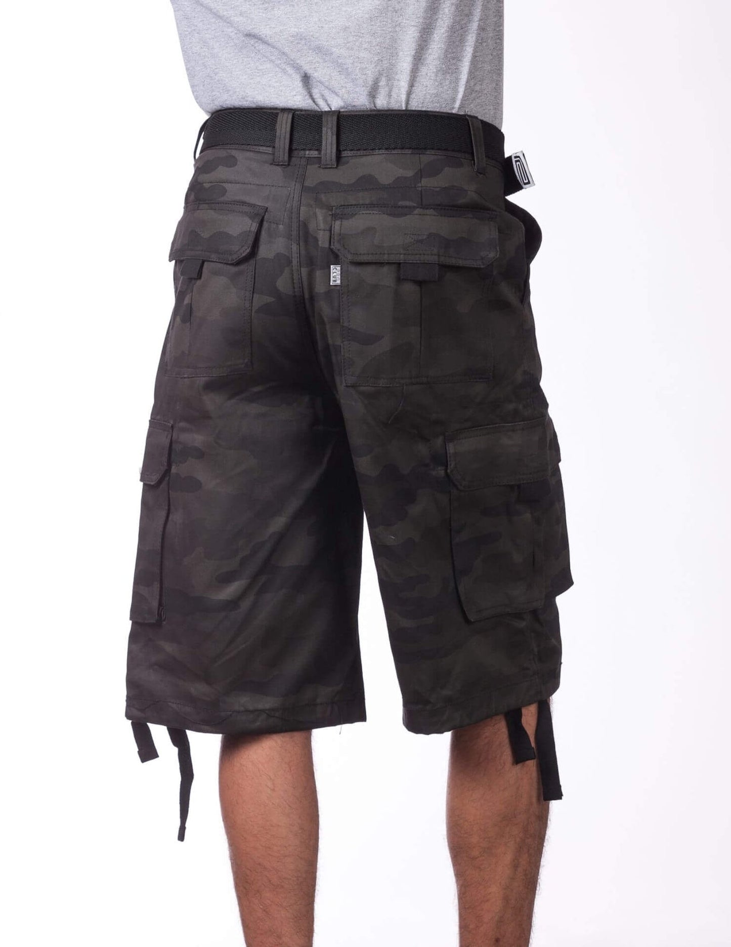 Pro Club Twill Cargo Shorts with Belt - BLACK CAMO