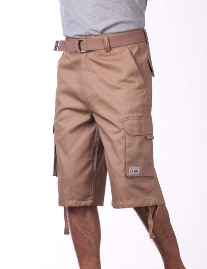 Pro Club Twill Cargo Shorts with Belt - KHAKI