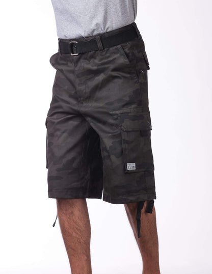 Pro Club Twill Cargo Shorts with Belt - BLACK CAMO