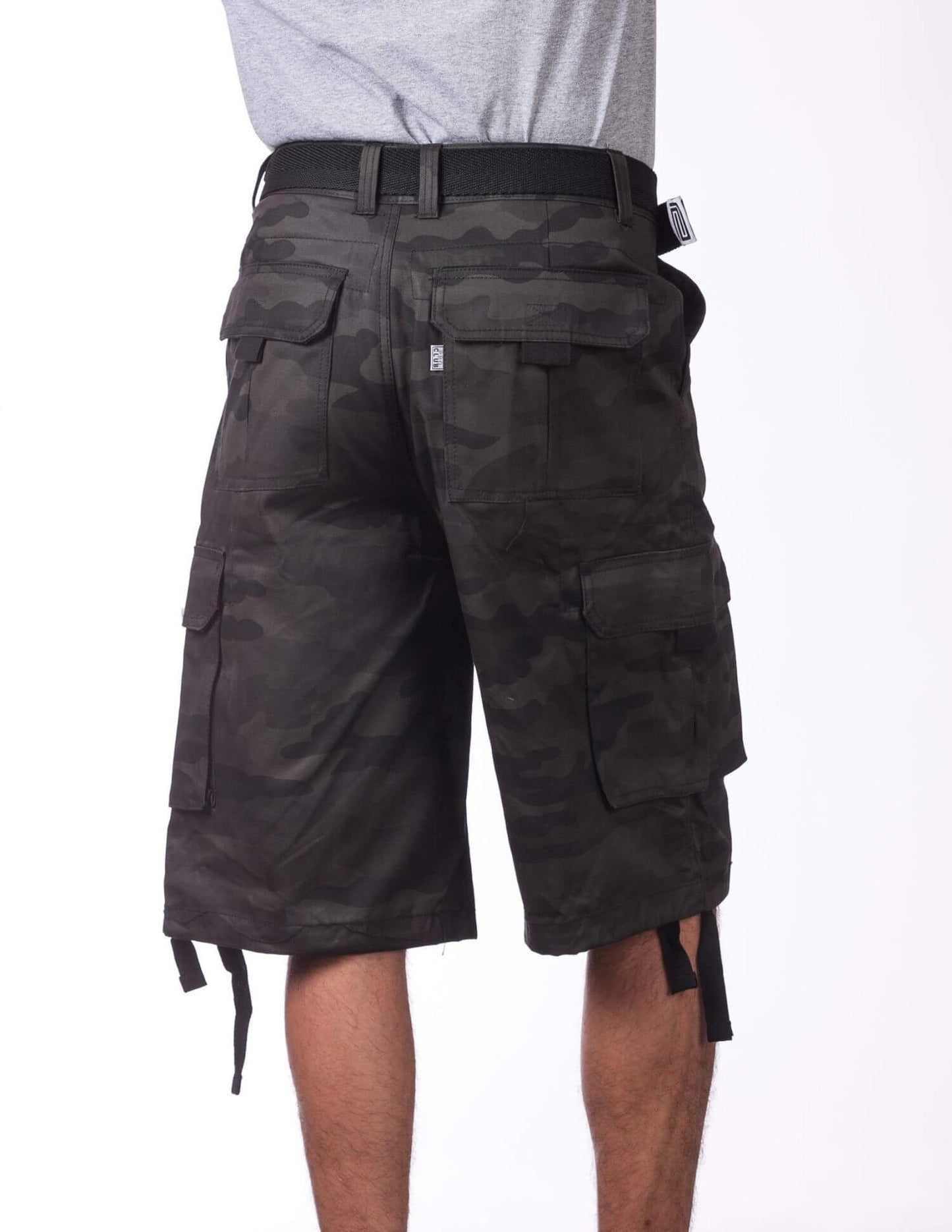 Pro Club Twill Cargo Shorts with Belt - BLACK CAMO