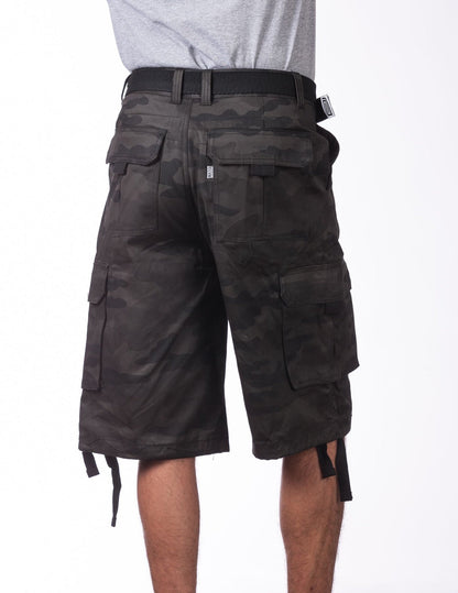 Pro Club Twill Cargo Shorts with Belt - BLACK CAMO