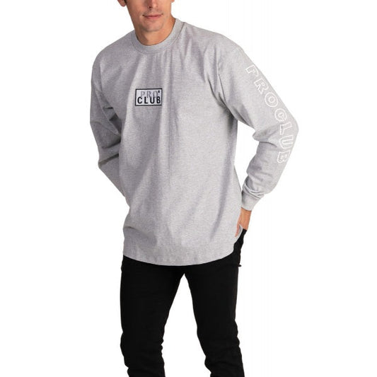 Pro Club Embroidered Box Logo Long Sleeve Heavyweight -  GRAY